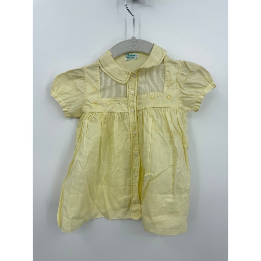 Cherubs Hand Made Embroidered Dress baby dress Yellow Pintuck Peter Pan Collar